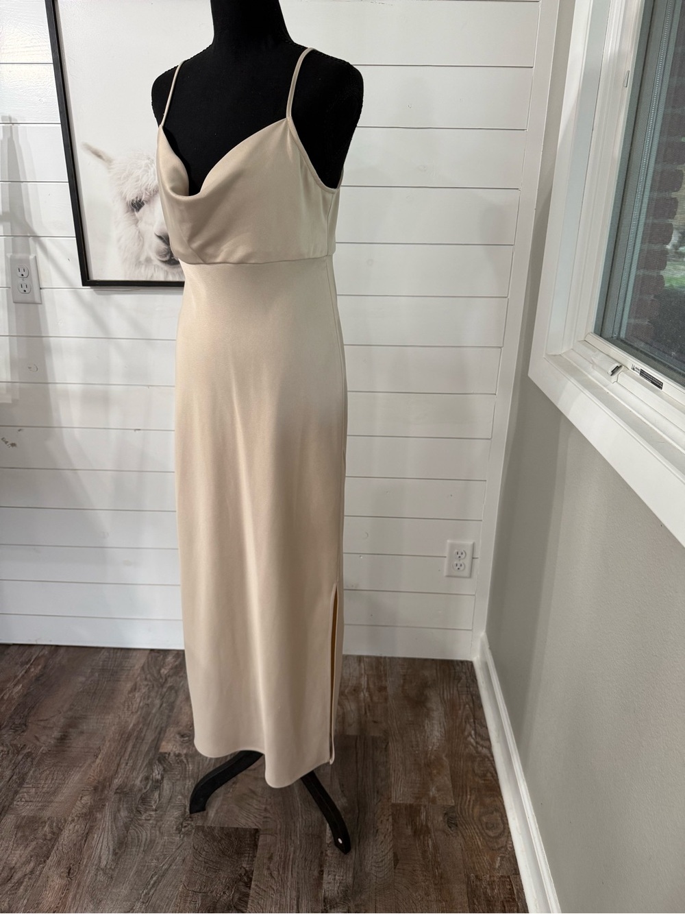 BHLDN Cali Satin Charmeuse Midi Dress Size 10 Oyster Slip Dress - Picture 4 of 8